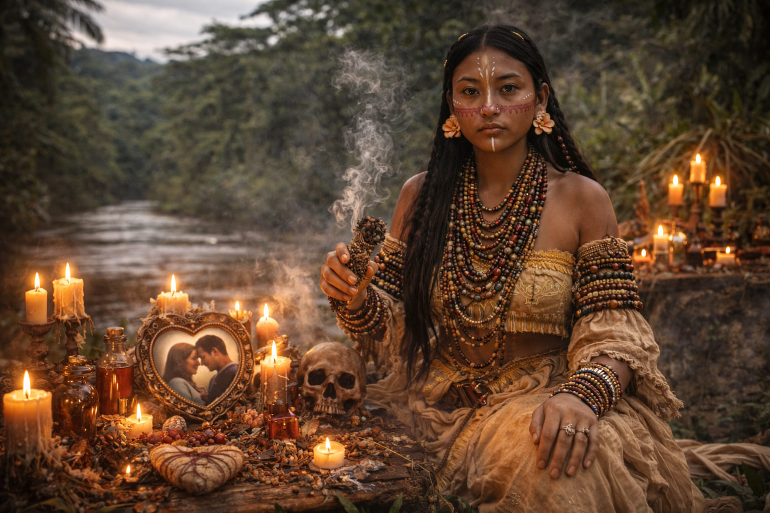Chamana Yara trabajando con velas y humo